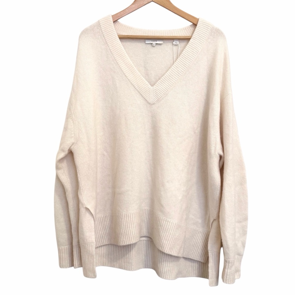 NWT Vince 100% Cashmere V-Neck Tunic Sweater in Cream - Women’s XL - Picture 2 of 6